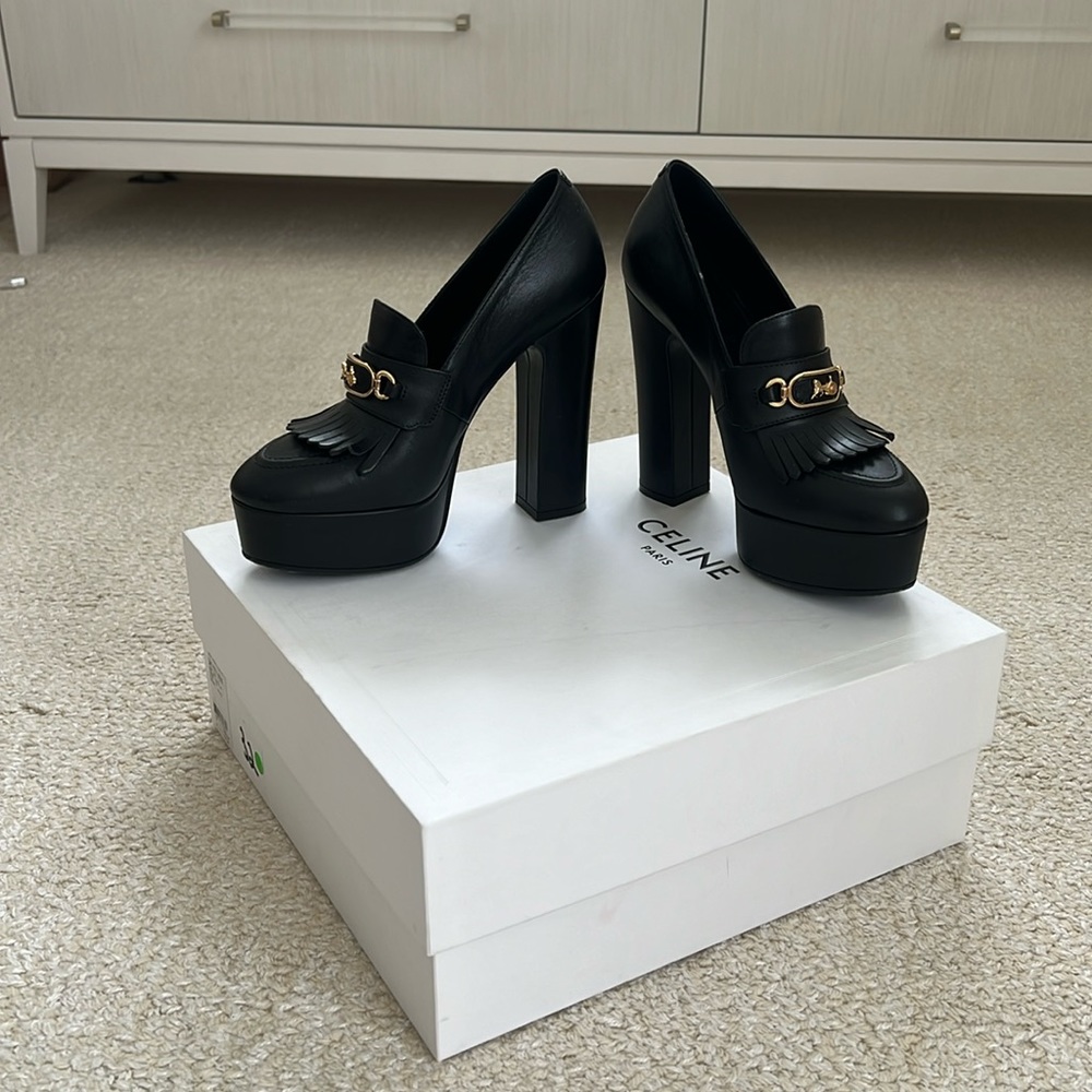 Celine Black Melody Platform Loafers With Sulky Buckle